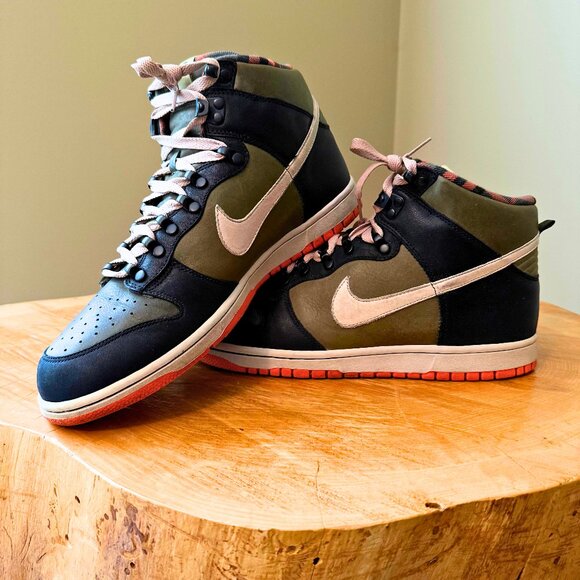 NIKE DUNK HIGH PREMIUM HT🏷️ Army Olive/Birch-Orange/Blaze-Celery Plaid 11.5M - Picture 2 of 6